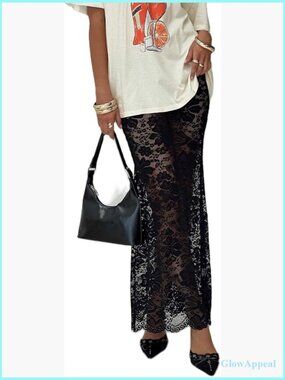 Y2k Lace Maxi Skirt Sheer See Through Beach Cover Up Long Skirt Streetwear